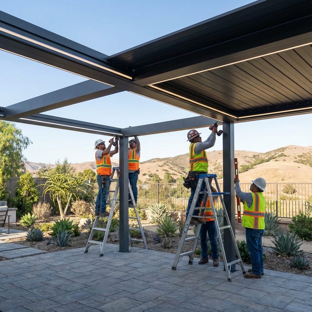 Modern patio cover installation in Temecula